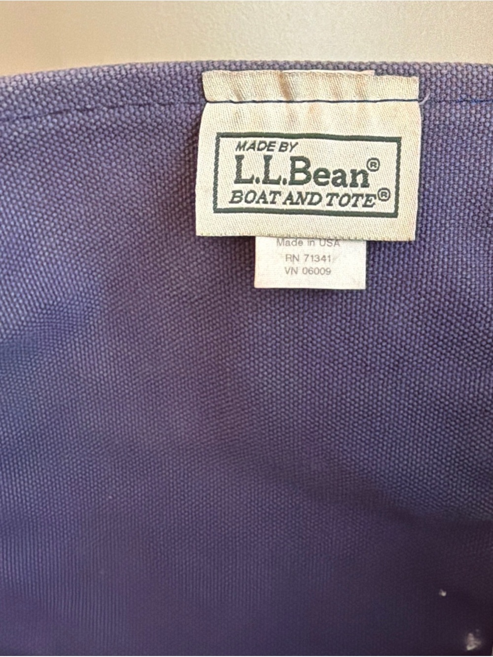 Vtg L.L.Bean Boat and Tote Bag Navy White Handles Canvas Tag Made in USA Large - Picture 9 of 10